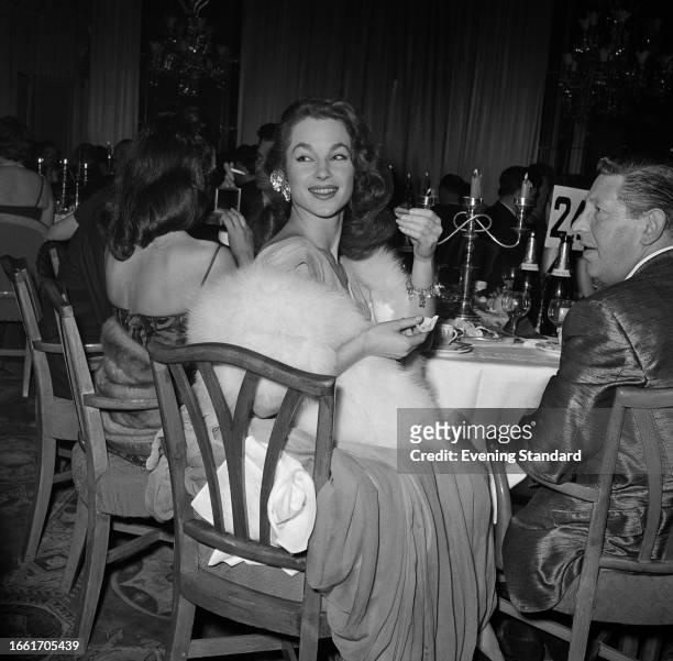 Actress Shirley Anne Field at a gala dinner, Dorchester Hotel, London, January 22nd 1958.