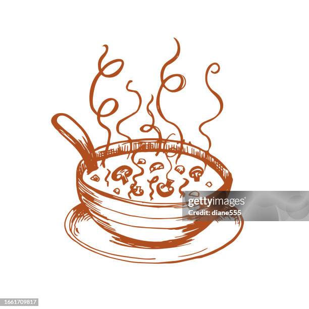 ilustraciones, imágenes clip art, dibujos animados e iconos de stock de tazón de sopa dibujado a mano sobre un fondo transparente - cuenco