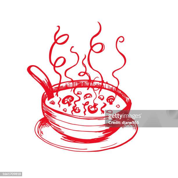 handgezeichnete suppenschüssel auf transparentem hintergrund - suppenschüssel stock-grafiken, -clipart, -cartoons und -symbole