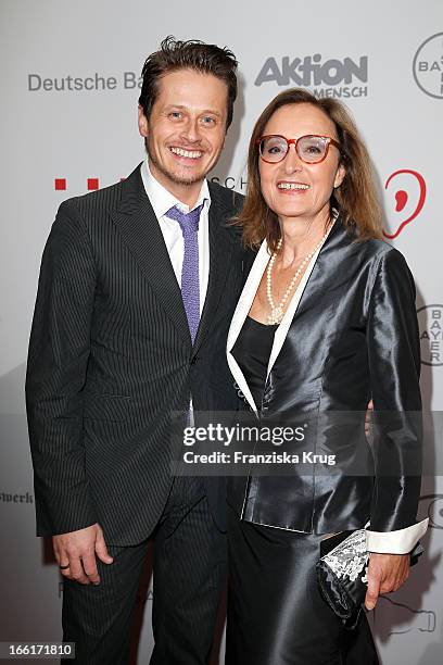 Roman Knizka and Eleonore Weisgerber attend the '11th Deutscher Hoerfilmpreis' at the Atrium Deutsche Bank on April 9, 2013 in Berlin, Germany.