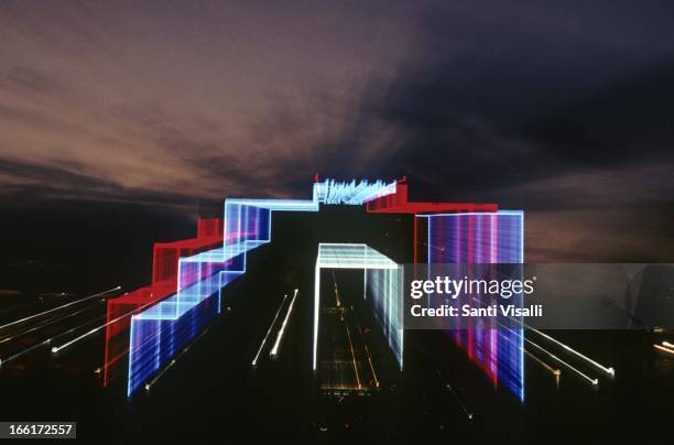 Sofitel Hotel at night on January 30, 1993 in Miami, Florida. (Photo by Santi Visalli/Getty Images}