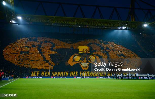 General view of Borussia Dortmund fans ahead of the UEFA Champions League quarter-final second leg match between Borussia Dortmund and Malaga at...
