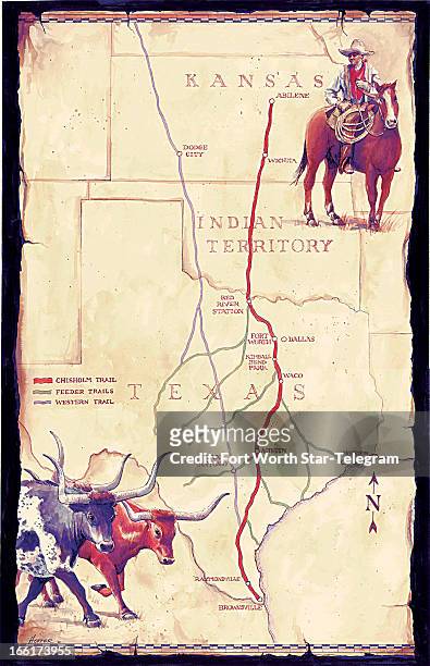 Mark Hoffer illustration: old-style map of the Chisholm Trail.