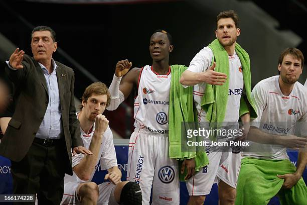 Player of Braunschweig gestures during the Beko Basketball Bundesliga match between New Yorker Phantoms Braunschweig and ALBA BERLIN at the...