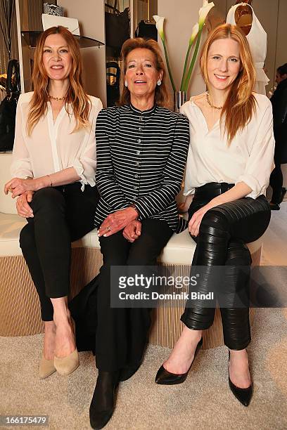 Alexandra Fischer-Roehler, Marie Waldburg and Johanna Kuehl attend the Kaviar Gauche store opening on April 9, 2013 in Munich, Germany.