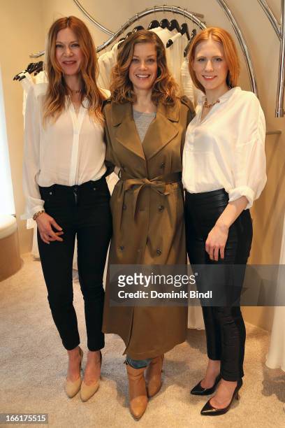 Alexandra Fischer-Roehler, Marie Baeumer and Johanna Kuehl attend the Kaviar Gauche store opening on April 9, 2013 in Munich, Germany.