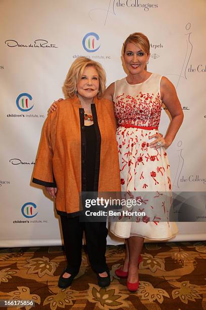 Philanthropist Wallis Annenberg and television news reporter Wendy Burch attend The Colleagues' 25th annual spring luncheon honoring Wallis Annenberg...