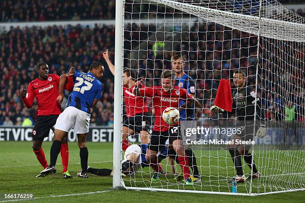 Ben Turner of Cardiff City scores his sides opening goal during the npower Championship match between Cardiff City and Barnsley at the Cardiff City...