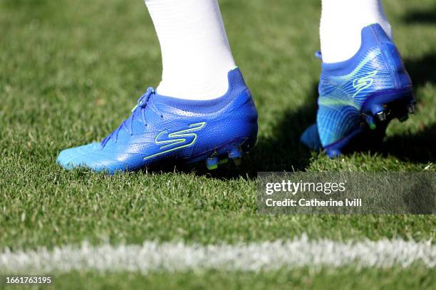 Detailed view of the Skechers SKX01 boots worn by Harry Kane of England during an England training session at St Georges Park on September 05, 2023...