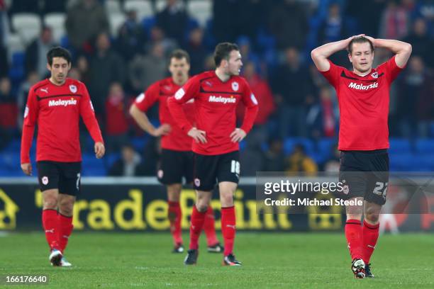 Heidar Helguson of Cardiff City shows his frustration after his side conceded a last minute equalising goal during the npower Championship match...