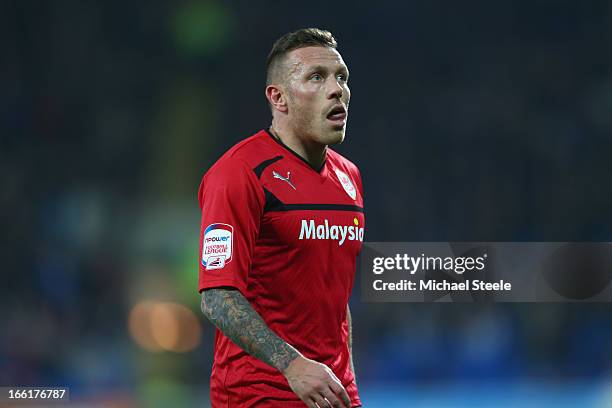 Craig Bellamy of Cardiff City during the npower Championship match between Cardiff City and Barnsley at the Cardiff City Stadium on April 9, 2013 in...