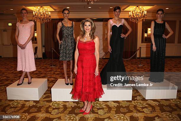 Stacy Lobb, Jenna Hurt, Alexandra Dwek, Beth Ostendorf and Michelle Box attend The Colleagues 25th annual spring luncheon honoring Wallis Annenberg...