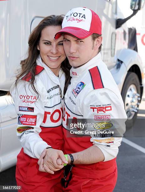 Actors Kate del Castillo and Jackson Rathbone attend the 2013 Toyota Pro/Celebrity Race press practice day on April 9, 2013 in Long Beach, California.