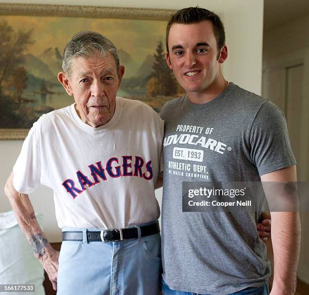 Austin Dillon meets with former driver Jim McElreath as he delivers lunch with Meals on Wheels on April 9, 2013 in Arlington, Texas.