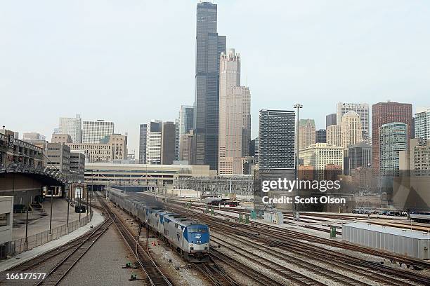 Amtrak's Southwest Chief leaves Chicago’s Union Station on its way to Los Angeles on April 9, 2013 in Chicago, Illinois. Amtrak set a record in March...