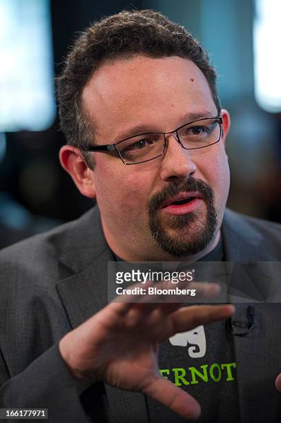 Phil Libin, chief executive officer of Evernote Corp., speaks during a Bloomberg West Television interview in San Francisco, California, U.S., on...