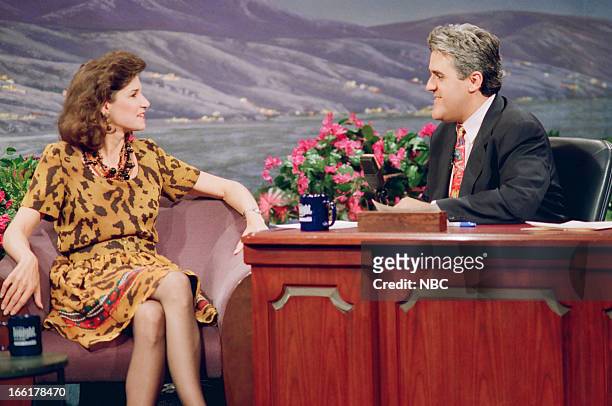 Episode 242 -- Pictured: Political consultant Mary Matalin during an interview with host Jay Leno on June 8, 1993--