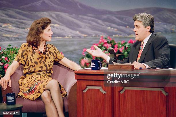 Episode 242 -- Pictured: Political consultant Mary Matalin during an interview with host Jay Leno on June 8, 1993--