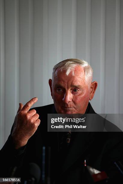 Arthur Allan Thomas speaks during a press conference at the Pukekawa Hall on April 10, 2013 in Auckland, New Zealand. Arthur Allan Thomas was...