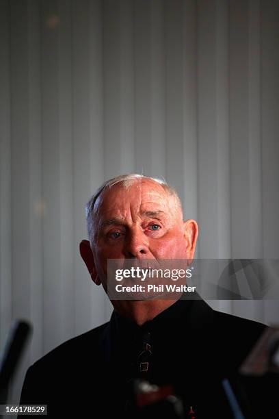 Arthur Allan Thomas speaks during a press conference at the Pukekawa Hall on April 10, 2013 in Auckland, New Zealand. Arthur Allan Thomas was...