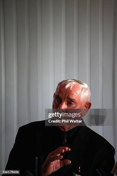 Arthur Allan Thomas speaks during a press conference at the Pukekawa Hall on April 10, 2013 in Auckland, New Zealand. Arthur Allan Thomas was...