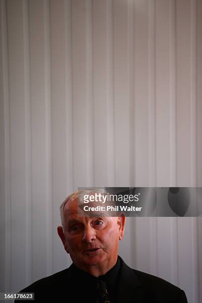 Arthur Allan Thomas speaks during a press conference at the Pukekawa Hall on April 10, 2013 in Auckland, New Zealand. Arthur Allan Thomas was...