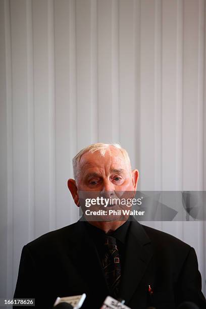 Arthur Allan Thomas speaks during a press conference at the Pukekawa Hall on April 10, 2013 in Auckland, New Zealand. Arthur Allan Thomas was...