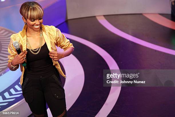 Ms. Mykie hosts BET's 106 & Park at BET Studios on April 8 in New York City.