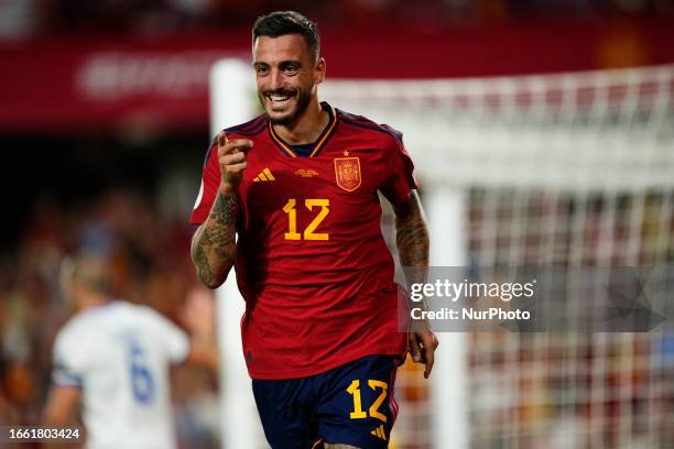 Joselu centre-forward of Spain and Real Madrid celebrates after scoring his sides first goal during the UEFA EURO 2024 European qualifier match...