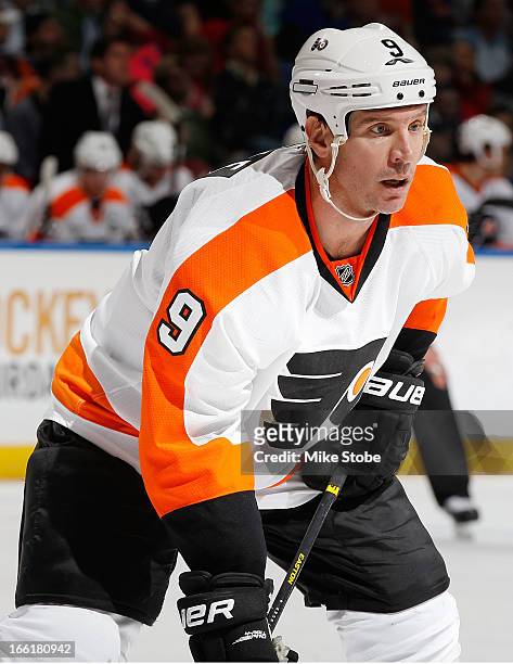 Mike Knuble of the Philadelphia Flyers skates against the New York Islanders at Nassau Veterans Memorial Coliseum on April 9, 2013 in Uniondale, New...