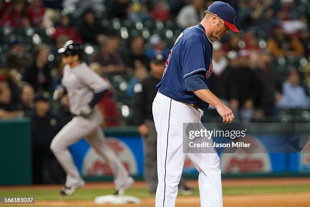 Brennan Boesch of the New York Yankees rounds third after hitting a two run home run during the eighth inning agist relief pitcher Brett Myers of the...