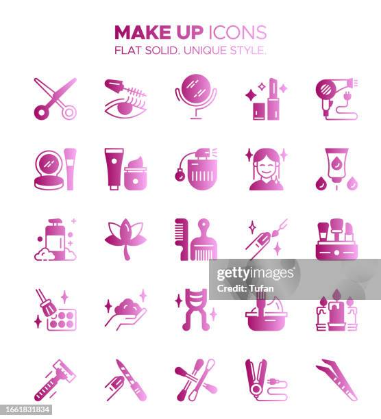 makeup icon set gradient color - cosmetics, skincare, spa, wellness, glamour - concealer stock illustrations