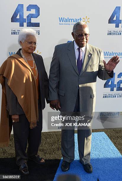 Baseball great Hank Aaron and his wife Billye attend the Los Angeles Premiere of Warner Bros. Pictures' and Legendary Pictures' '42' at TCL Chinese...