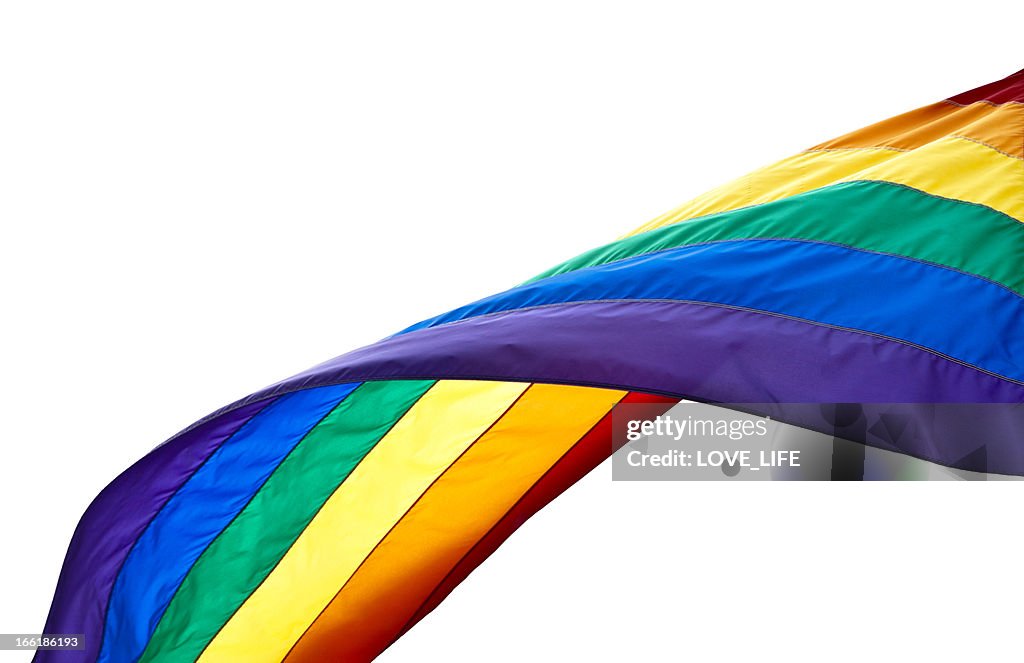 A waving rainbow flag showing support for the LGBT community