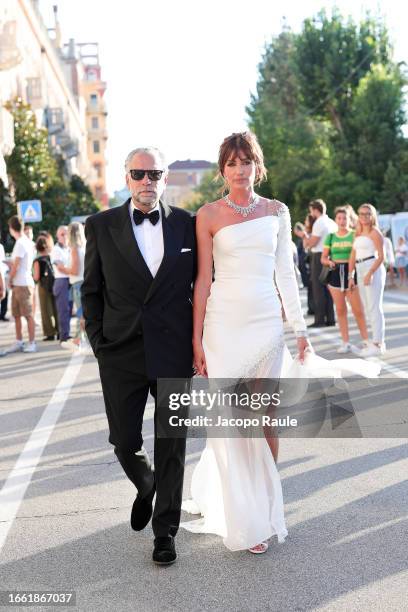 Nieves Alvarez and Bill Saad are seen arriving at the 80th Venice International Film Festival 2023 on September 05, 2023 in Venice, Italy.