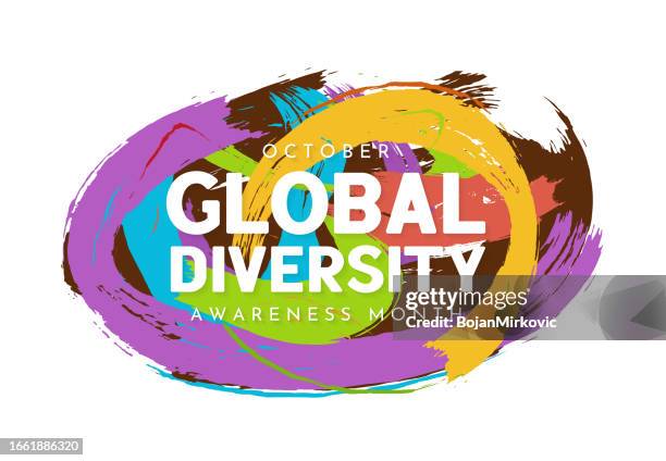 ilustraciones, imágenes clip art, dibujos animados e iconos de stock de póster de resumen del mes mundial de concientización sobre la diversidad, octubre. vector - mes