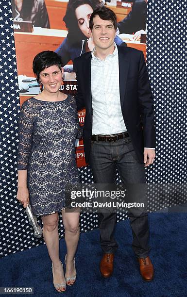 Actor Timothy Simons and wife Annie Simons attend the premiere of HBO's "VEEP" Season 2 at Paramount Studios on April 9, 2013 in Hollywood,...