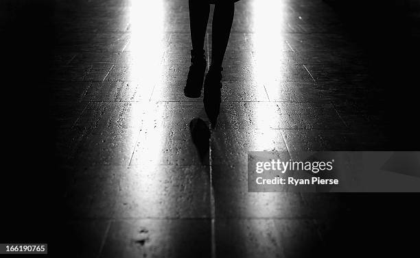 Models prepare for the Lisa Ho show during Mercedes-Benz Fashion Week Australia Spring/Summer 2013/14 at Art Gallery NSW on April 10, 2013 in Sydney,...