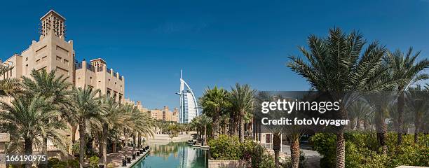dubai luxury desert resort burj al arab panorama uae - madinat jumeirah hotel stock pictures, royalty-free photos & images