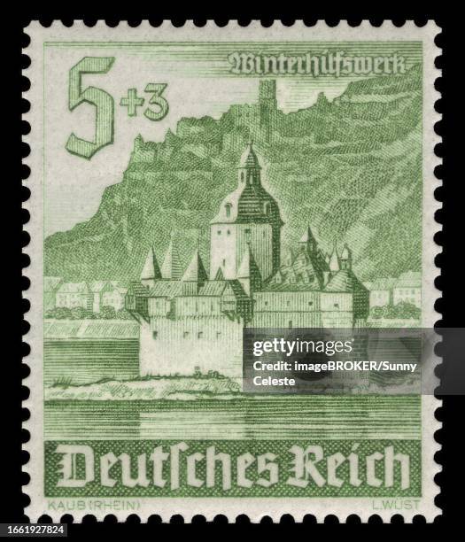 historic stamp, german reich, winterhilfswerk, pfalzgrafenstein castle near kaub, 5 plus 3 pfennig, 1940, germany, historic, digitally prepared reproduction of an original from the period - castelo 幅插畫檔、美工圖案、卡通及圖標