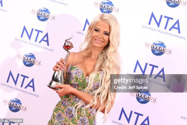 Danielle Harold poses in the National Television Awards 2023 Winners Room with the award for Serial Drama Performance at The O2 Arena on September...