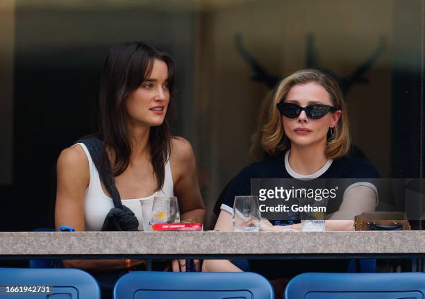 Kate Harrison and Chloe Grace Moretz are seen at the 2023 US Open Tennis Championships on September 05, 2023 in New York City.