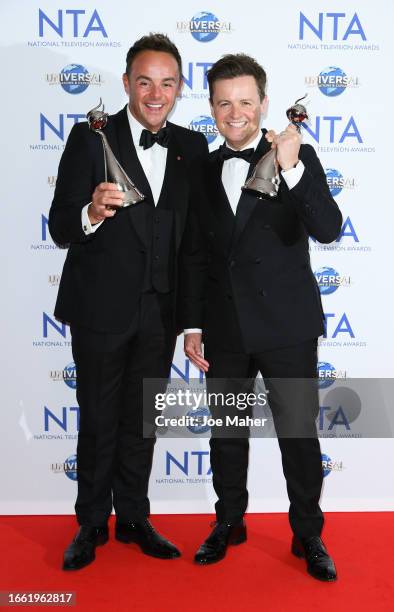 Anthony McPartlin and Declan Donnelly , winners of the TV Presenter award, pose in the press room at the National Television Awards 2023 at The O2...