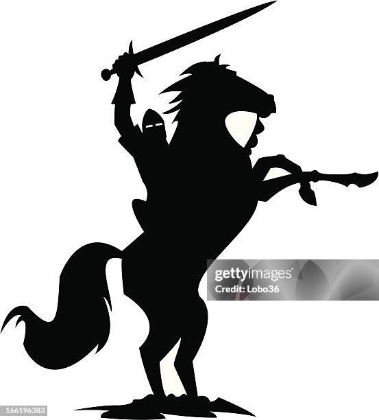 stockillustraties, clipart, cartoons en iconen met the black knight - horse rearing up