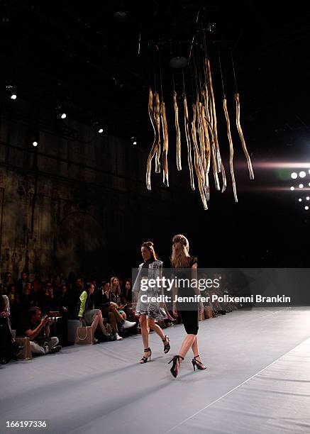 Model showcases designs by Watson X Watson on the runway at the Watson X Watson show during Mercedes-Benz Fashion Week Australia Spring/Summer...