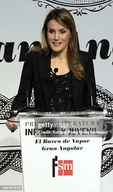 Princess Letizia of Spain attends 'El Barco de Vapor' and 'Gran Angular' literature awards at Casa de Correos on April 9, 2013 in Madrid, Spain.