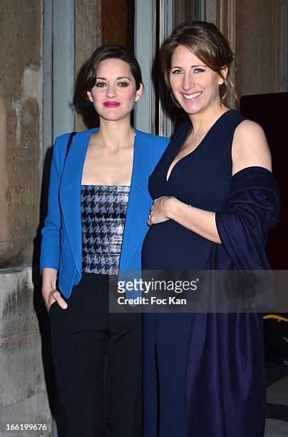 Marion Cotillard and Maud Fontenoy attend the Maud Fontenoy Foundation - Annual Gala Arrivals at Hotel de la Marine on April 9, 2013 in Paris, France.