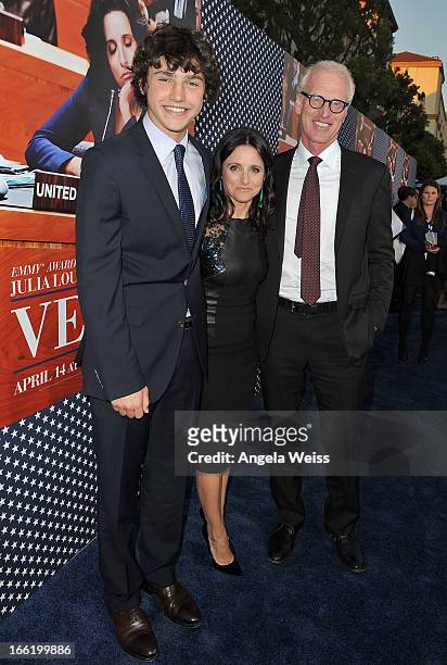 Actress Julia Louis-Dreyfus , son Charles Hall and husband writer Brad Hall attend the Los Angeles premiere for the second season of HBO's series...