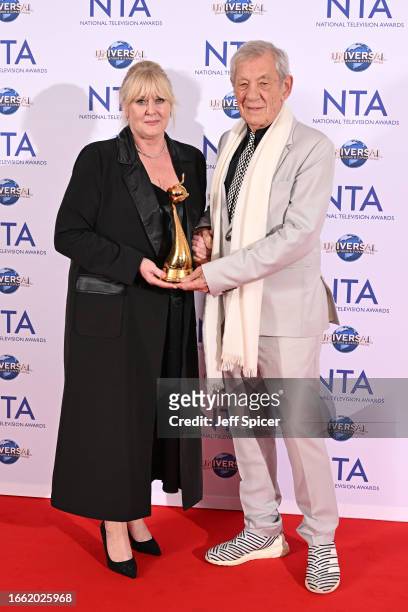 Sarah Lancashire, winner of the Special Recognition award and the Drama Performance award for her work in "Happy Valley", and Sir Ian McKellen pose...