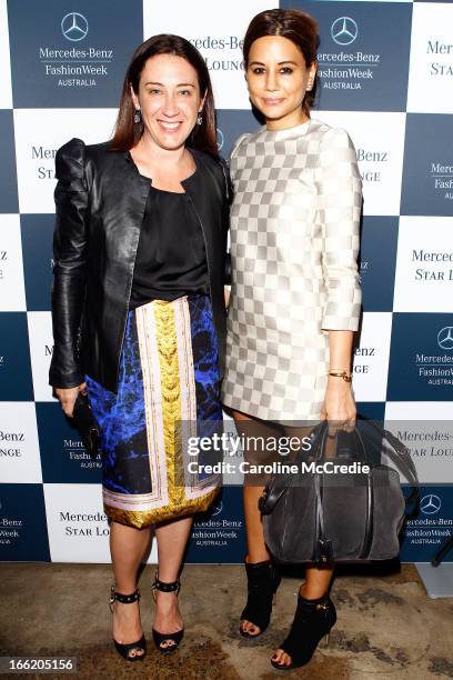 Edwina McCann and Christine Centenera from Vogue Magazine attend the Star Lounge during Mercedes-Benz Fashion Week Australia Spring/Summer 2013/14 at...